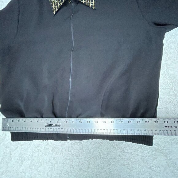 Vintage Saint Germain Black Zip-Front Bomber Jacket Large Embroidered Rhinestone - Picture 9 of 10